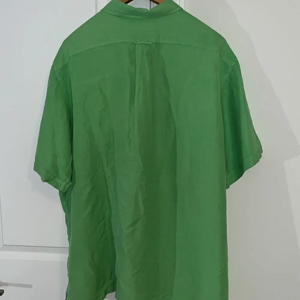 GREEN Silk/Linen Big Man Polo by Ralph Lauren w/ orange pony Hawaii Luau shirt